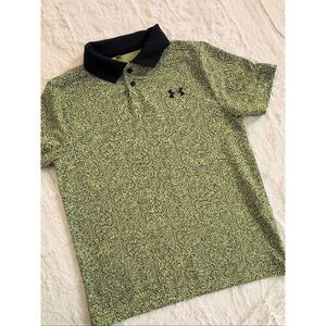 Under Armour Boys UA Pitch Polo Shirt Youth Small Neon Green Black